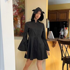 Black lightweight BAT ear or cat ear Hooded jacket S or dress bell sleeves nwt